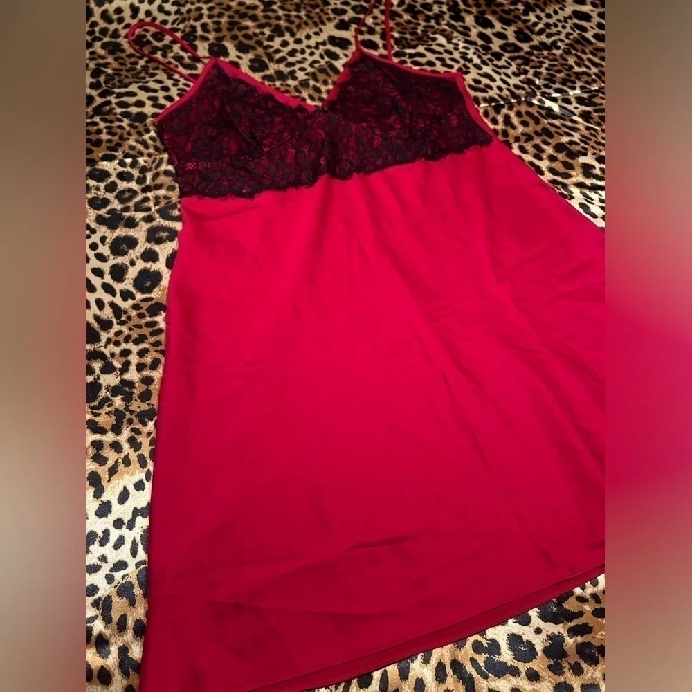 Gilligan & O’Mally Red Slip Dress with Black Lace
